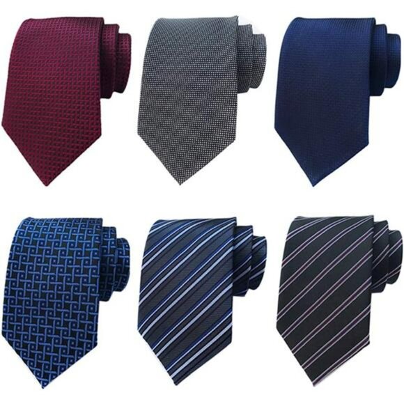 Mens Classic Silk Necktie Set 6 Pack Woven Formal Business Wedding Ties - Picture 1 of 8
